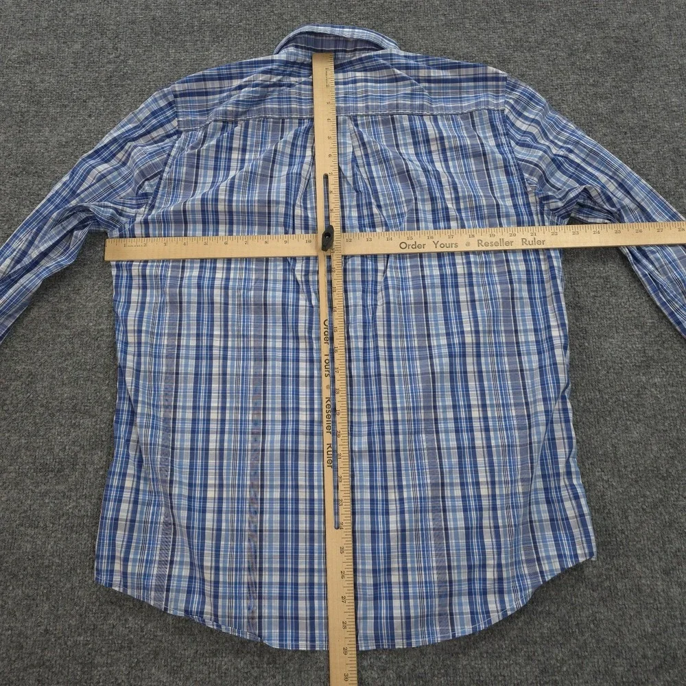 Johnnie‎ O Shirt Mens Medium Blue Plaid Stretch Beach Sports Preppy Surfer